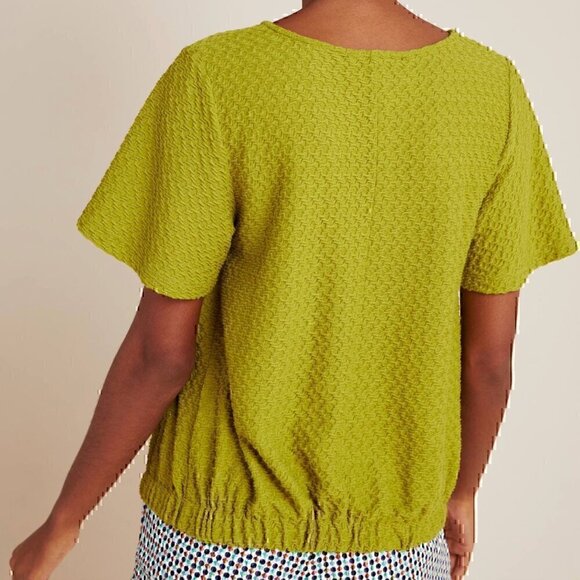 SUNDAY IN BROOKLYN ANTHROPOLOGIE ANTHRO Sidonie V-Neck Top Green Textured Blouse - Picture 5 of 12